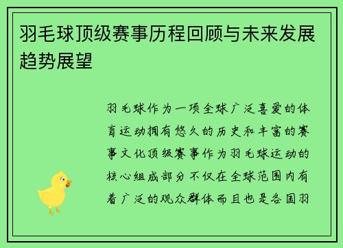羽毛球顶级赛事历程回顾与未来发展趋势展望