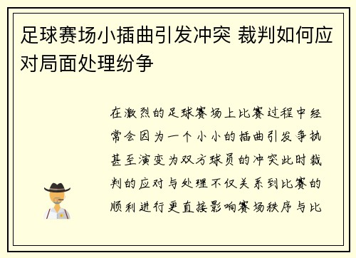 足球赛场小插曲引发冲突 裁判如何应对局面处理纷争